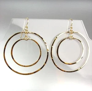 ESTILOS Y MODERNOS Ligeros Artesanales Doble Plano Oro Anillos Pendientes Colgantes - Imagen 1 de 2