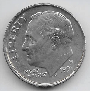 1997 P Roosevelt Dime Error Misaligned Die MAD Obverse - Picture 1 of 2