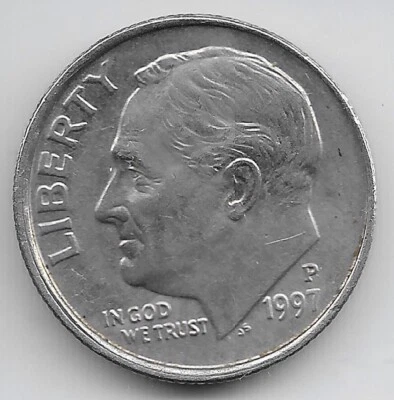 1997 P Roosevelt Dime Error Misaligned Die MAD Obverse - Image 1 of 2