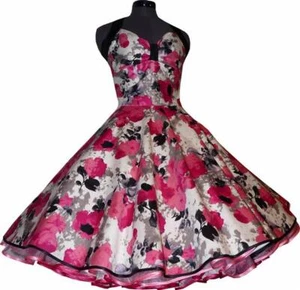 Tanzkleid der 50er pink schwarze Retroblüten Petticoatkleid Blumen nach Maß - Bild 1 von 5