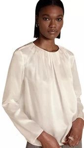 Banana Republic Seide Satin Plissee Bluse Gr. S Hemd Elfenbein Karriere Party Elegant - Bild 1 von 7