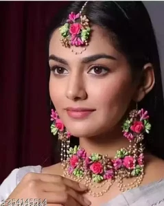 Joyería de flores artificiales hecha a mano Mangtika con pendientes conjunto de joyas de flores - Imagen 1 de 13