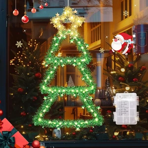 Albero Di Natale Da Parete Pieghevole Con Luci a 110 LED, Albero Decorazione Nat - Foto 1 di 12