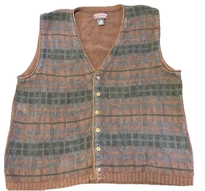 Chaleco Suéter Roundtree & Yorke Abotonado Talla XL Borgoña Azul Marino A Cuadros Hecho en EE. UU. Foto 1 de 4