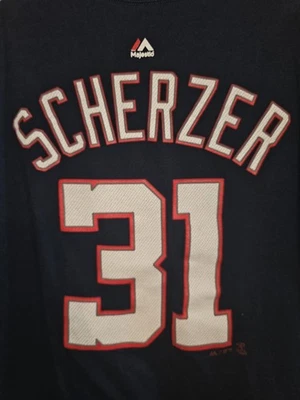 Camiseta Max Scherzer Mediana Para Hombre Azul Doble Cara Gráfico Logotipo Washington Nationals Foto 1 de 4