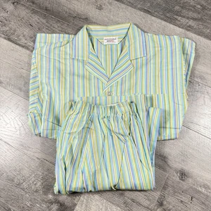 VNTG 60’s 2 Pc Pajamas Sleep Retro USA Made Colorful Striped Set 100% Cotton - Picture 1 of 17