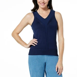Suéter sin mangas Jacklyn Smith calibre fino cuello en V azul talla 2X - Imagen 1 de 9