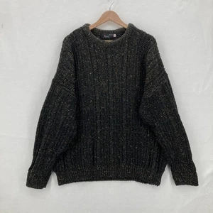 Vintage Made In Ireland Wollpullover Herren XL anthrazit Donegal Tweed gerippt Kenny - Bild 1 von 10