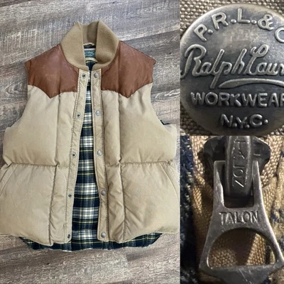 Polo Country Ralph Lauren Duck Down Vest Mens XL Calf Leather Yoke Lined Western - Image 1 of 4
