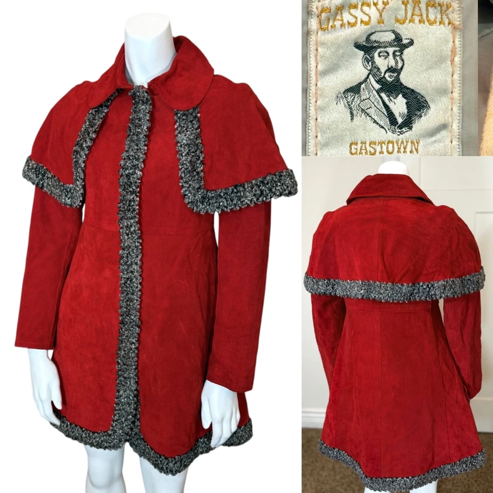 Vintage 70’s PENNY LANE SUEDE CAPE COAT M Leather Fur Jacket Western Cowgirl Red - Image 1 of 4