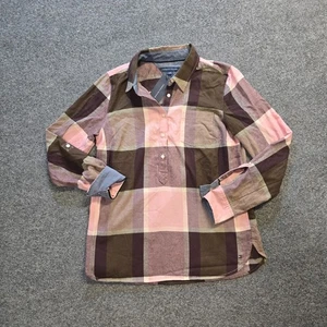 Tommy Hilfiger Top Mujer Talla Pequeña Rosa Marrón Cuadros Popover Manga Larga Informal - Imagen 1 de 11