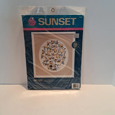 Sunset #13553 ABC Cats 1992 Dimensions Inc Made in USA Cross stitch kit NOS Read - Image 1 of 4