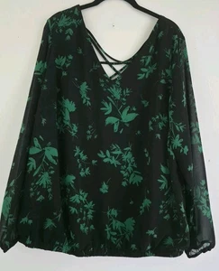 TORRID Floral Print Chiffon Crossback Green Black Blouse Women’s Plus Size 2X - Picture 1 of 14