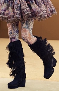 ZIMMERMANN STARGAZER RUNWAY NAVY BLUE SUEDE LEATHER FRINGE BOOTS EU 40 AU 9 - Picture 1 of 18