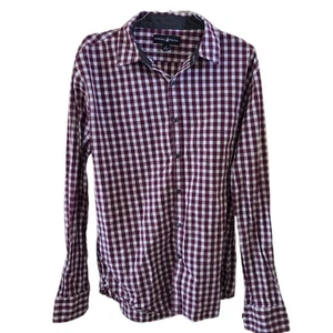 Beverly Hills Polo Club Burgundy & White Checker Men's Long Sleeve Shirt - Picture 1 of 3