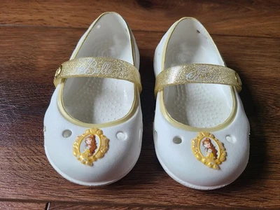 Crocs Disney Princess Belle Beauty & the Beast White Gold Mary Jane Sz C5 - Image 1 of 4