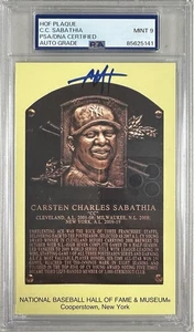 CC Sabathia Signed Gold HOF Plaque Yankees Postcard Yellow Autograph PSA/DNA 9 - Picture 1 of 3