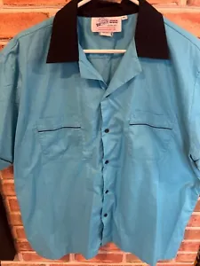 Cruisin USA Blue & Black Bowling Shirt XL W/Embroidered Pin Design VTG - Picture 1 of 7