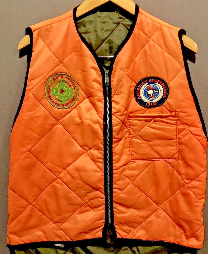 Mens Remington Hunting Vest NRA Texas Orange Patches Lodge Cabin Decor Sz L VTG - Image 1 of 4