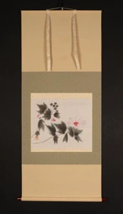 PINTURA JAPONESA ROLLO COLGANTE Original Abeja PLANTA FLOR JAPÓN Hibisco f466 - Imagen 1 de 6