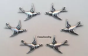 #3423 ANTIQUED STERLING SILVER PLATED L&R SWALLOWS W/2 RINGS - 6 pcs (3L+3R) - Picture 1 of 2