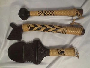 3 three Piece FIJI ISLAND WAR CLUB CLUBS COLLECTION CLUB, ULA, AX with weaving - Picture 1 of 23
