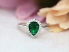 1.50 Ct Pear Emerald Engagement Solitaire Ring 14K White Gold Band