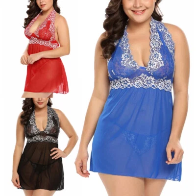 Sexy Lencería Transparente Vestido Floral Encaje Chemise Babydoll Talla Grande para Mujer EE. UU. Foto 1 de 4