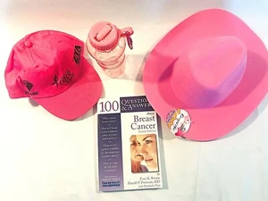 Breast Cancer Awareness Cowgirl Hat Baseball Hat Gloves and Book Lot of 4 - Picture 1 of 5