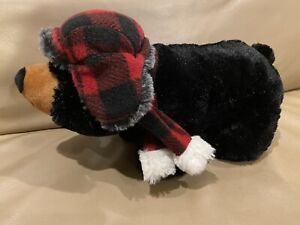 12” Kellytoy Black Bear Plaid Winter Hat & Scarf Stuffed Animal Christmas Plush