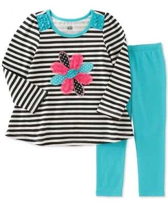 Kids Headquarters Baby Girls’ 2-Pc. Striped Flower Tunic & Leggings Sets - Picture 1 of 2