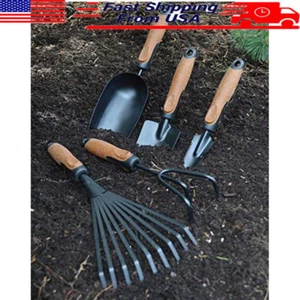 5 Piece Heavy Duty Garden Tool Kit Steel Cork Handle Durable Accessories New - Picture 1 of 5