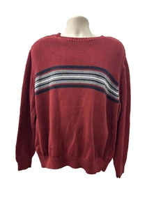 St Johns Bay Crewneck Heavyweight 90s Vintage Mens Sweater Red Stripe XL - Picture 1 of 6