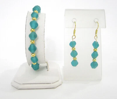 НОВЫЙ БИРЮЗОВЫЙ 3 ИЗДЕЛИЯ ЭЛАСТИЧНЫЙ БРАСЛЕТ И СЕРЬГИ КОМПЛЕКТ = ШИКАРНЫЙ - Изображение 1 из 2