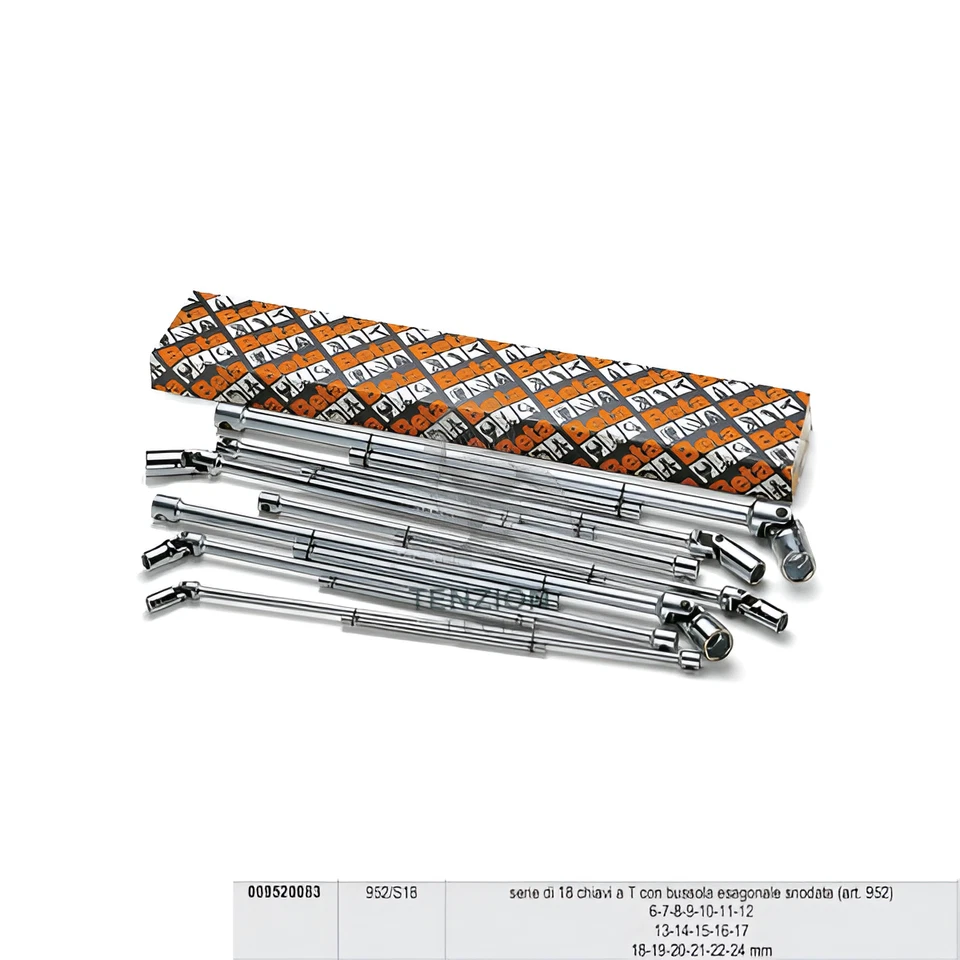Set 18 Chiavi A T Bussole Esagonali Snodate 6-24mm - Beta 952/S18 - Immagine 1 di 1