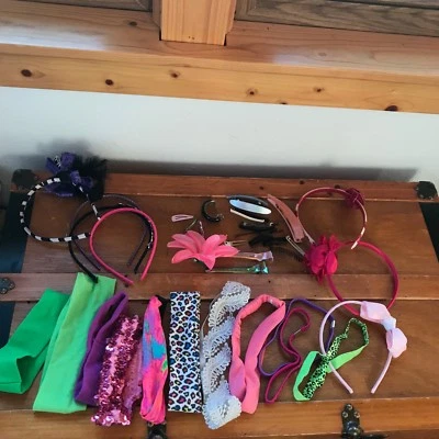 Large Lot of Pink Black Flower Head Bands & Green Purple & Animal Stretch Bands  Foto 1 de 4