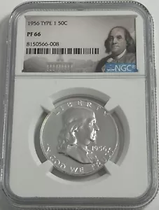1956 TYPE 1 NGC PF66 PROOF BEN FRANKLIN HALF DOLLAR 50c 90% SILVER PORTRAIT LBL - Picture 1 of 3