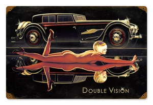 Double Vision - Letrero de metal vintage, PINUP, NO FIRMADO por Greg Hildebrandt - Imagen 1 de 3