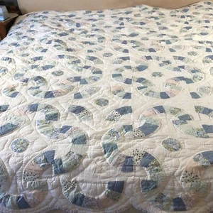 Handmade Patchwork Quilt 87x87” Machine & Hand Sewn Never Used Blue Green White - Picture 1 of 6
