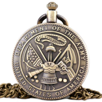 Classic Bronze Army Department USA Design Men Women Quartz Pocket Watch Gift - Image 1 of 4