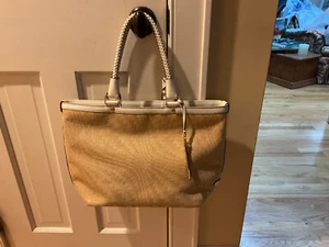 Cole Haan Faux Straw & Ivory Leather Large Totebag with Braided Leather handles. - Picture 1 of 10