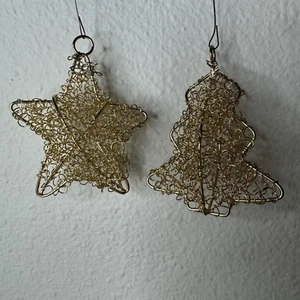 Goldfarbener Christbaum- und Sternschmuck aus geschnürtem Draht 2er Set - Bild 1 von 8
