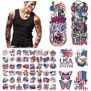 Konsait 4th of July Tattoos Sleeve Tattoos Patriotic Tattoos Independence Day... - Picture 1 of 7