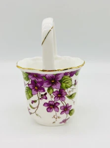 Vintage Lefton Bone China Violet Handled Basket #00291 Japan Floral Shabby Chic - Picture 1 of 6