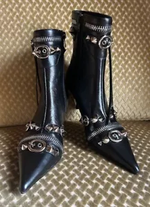 Jeffrey Campbell Alt-Rock Stud Black Leather Spike Heel Zip Ankle Boots NEW 6 - Picture 1 of 24
