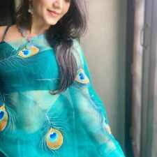 Indian Organza Saree Wedding Designer Women's Clothing Print Sari Blouse Wear