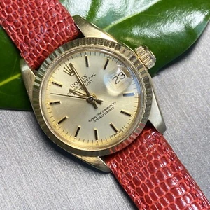 Ladies Rolex Watch Datejust 18K Yellow Gold Champagne 24mm 1977 Vintage - Picture 1 of 16