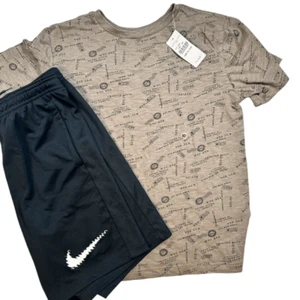NWT NIKE American Eagle Youth Black Athletic Shorts Brown Logo Tee Shirt - M - Picture 1 of 8