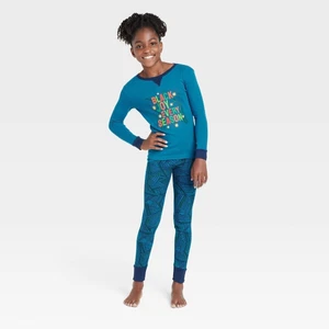 Kids' Black Joy Matching Family Pajama Set Size 5 Wondershop Blue Xmas Holiday - Picture 1 of 3