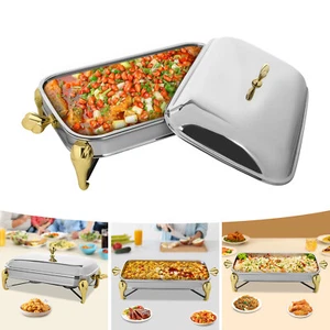 Buffet Trays Stainless Steel Chafing Dish 2.9L Gold Rectangle Chafer With Warmer - Picture 1 of 20